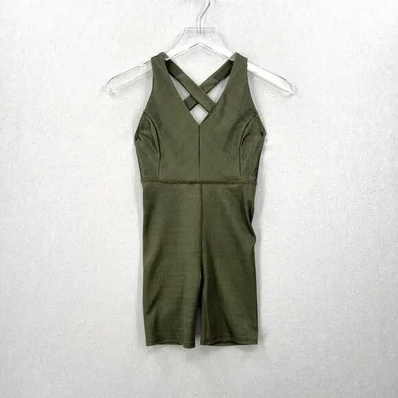 TWENTY MONTREAL Colorsphere Rib Romper XS Olive Biker Unitard Criss Cross Back - Picture 4 of 10